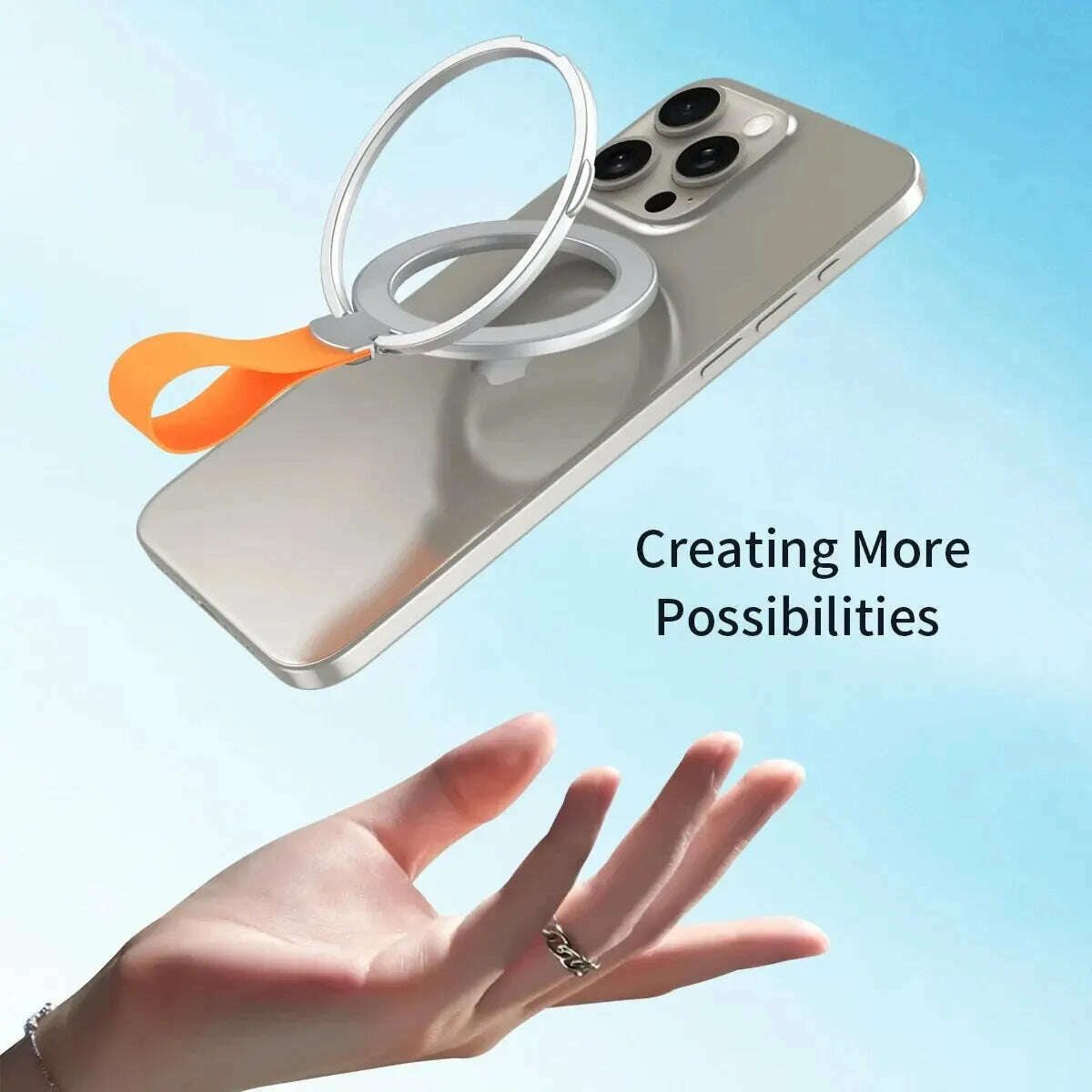 MagSafe Magnetic Ring Phone Holder with Silicone Cord Rotating Kickstand for Iphone15 14 13 12 Series Desktop AlloyBuckle Stand - KIMLUD