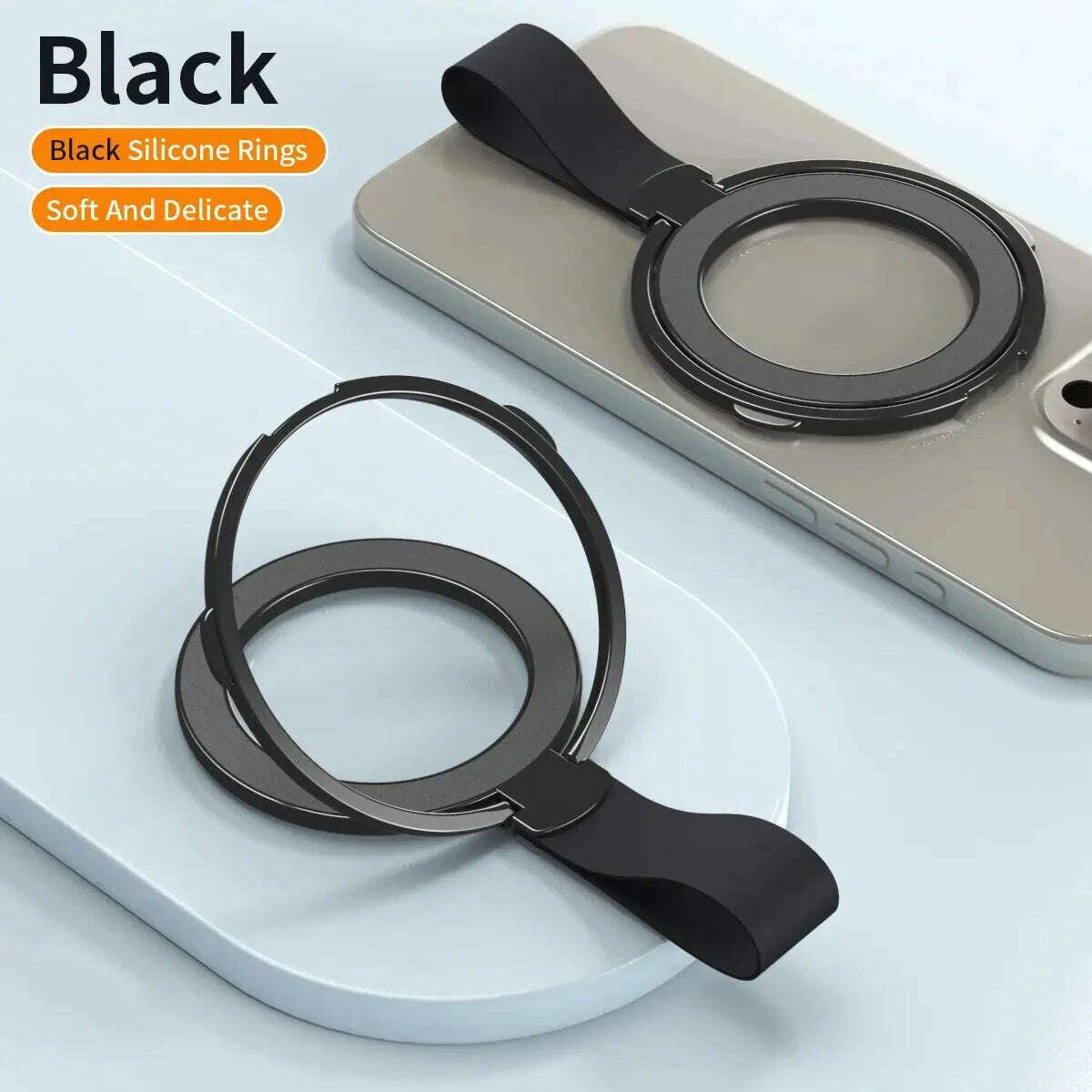 MagSafe Magnetic Ring Phone Holder with Silicone Cord Rotating Kickstand for Iphone15 14 13 12 Series Desktop AlloyBuckle Stand - KIMLUD