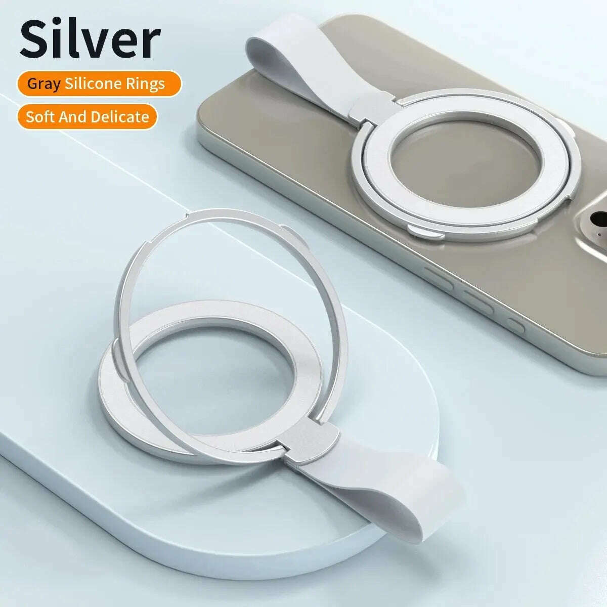 MagSafe Magnetic Ring Phone Holder with Silicone Cord Rotating Kickstand for Iphone15 14 13 12 Series Desktop AlloyBuckle Stand - KIMLUD