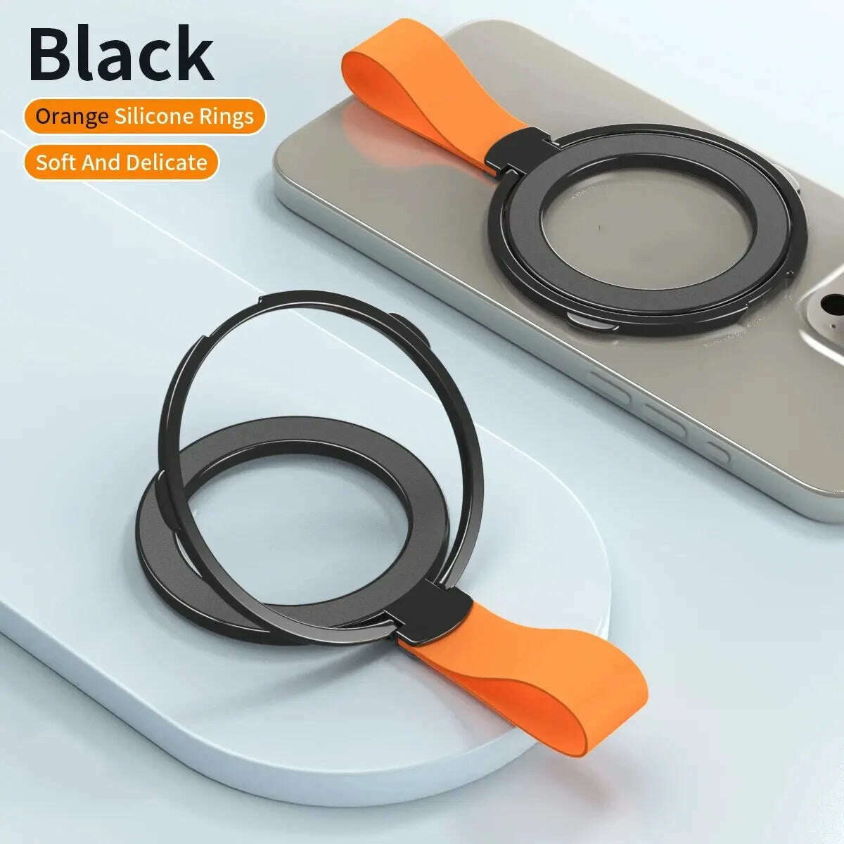 MagSafe Magnetic Ring Phone Holder with Silicone Cord Rotating Kickstand for Iphone15 14 13 12 Series Desktop AlloyBuckle Stand - KIMLUD