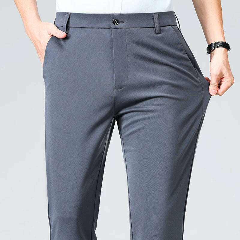 KIMLUD, Male Casual Pants Men's Business Formal Suit Pants Office Straight Pants Regular Fit Spandex Long Pants Navy Blue Black Trousers, Light Grey / 42 CN Size, KIMLUD APPAREL - Womens Clothes