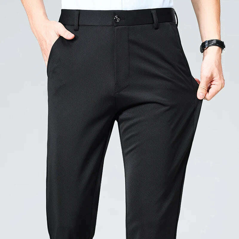 KIMLUD, Male Casual Pants Men's Business Formal Suit Pants Office Straight Pants Regular Fit Spandex Long Pants Navy Blue Black Trousers, BLACK / 40 CN Size, KIMLUD APPAREL - Womens Clothes