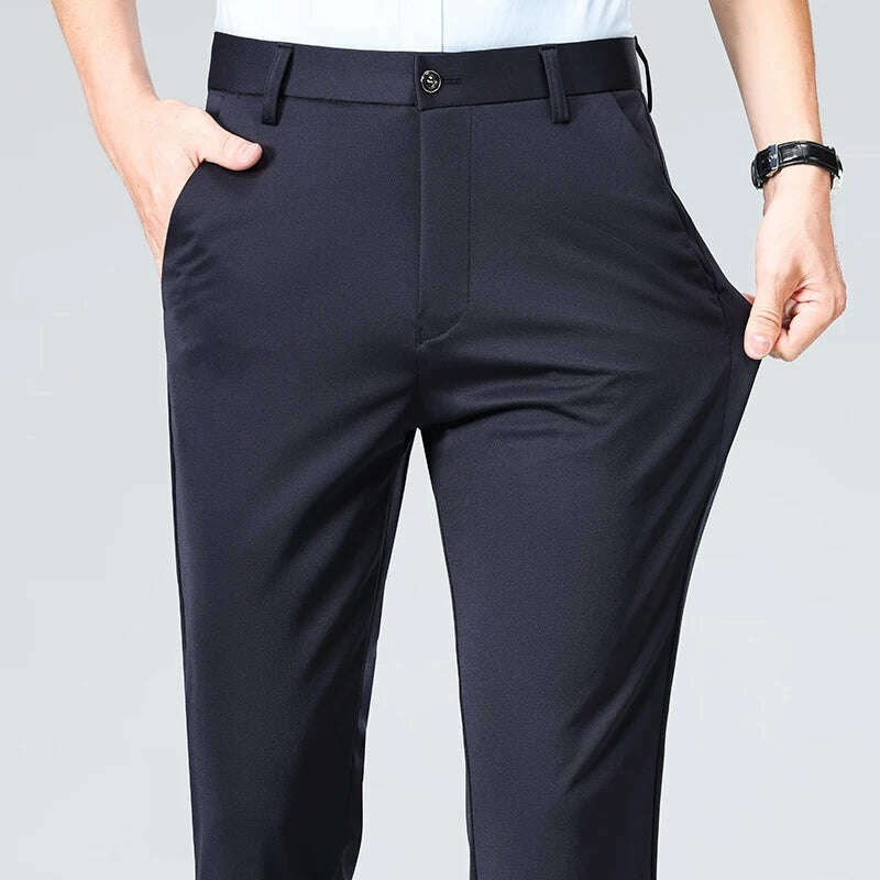 KIMLUD, Male Casual Pants Men's Business Formal Suit Pants Office Straight Pants Regular Fit Spandex Long Pants Navy Blue Black Trousers, Navy Blue / 40 CN Size, KIMLUD APPAREL - Womens Clothes