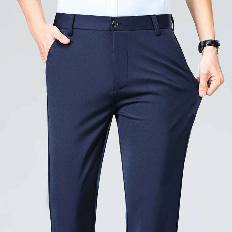 KIMLUD, Male Casual Pants Men's Business Formal Suit Pants Office Straight Pants Regular Fit Spandex Long Pants Navy Blue Black Trousers, Blue / 38 CN Size, KIMLUD APPAREL - Womens Clothes