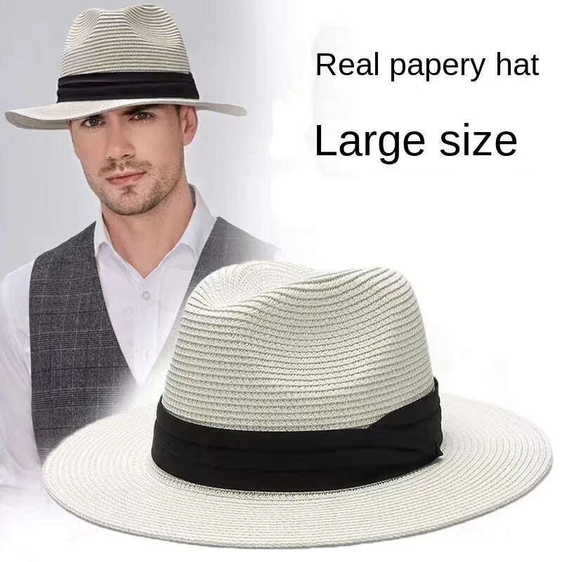 KIMLUD, Male Foldable Big Head Straw Hat Panama Summer Outdoors Cowboy Hat Sandy Beach Sun Hats Man Plus Size Fedora Hat 57CM 60CM 64CM, KIMLUD Womens Clothes