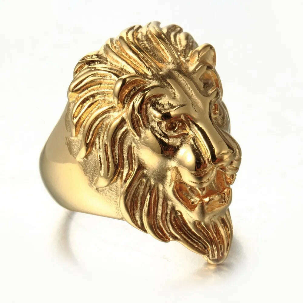 Male ring fashion electroplating golden lion titanium steel ring - KIMLUD