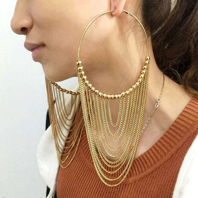 MANILAI Fashion Circular Metal Long Tassel Earrings For Women Indian Jewelry Chain Dangle Earrings Gold Color Ball Pendientes - KIMLUD