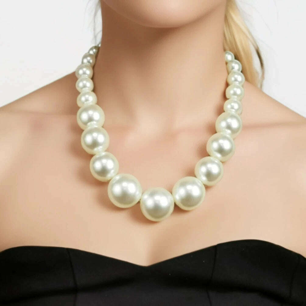 MANILAI Imitation Pearl Choker Necklace For Women Big Beads Statement Necklace Jewelry Bride Party Fashion Beaded Accessories - KIMLUD