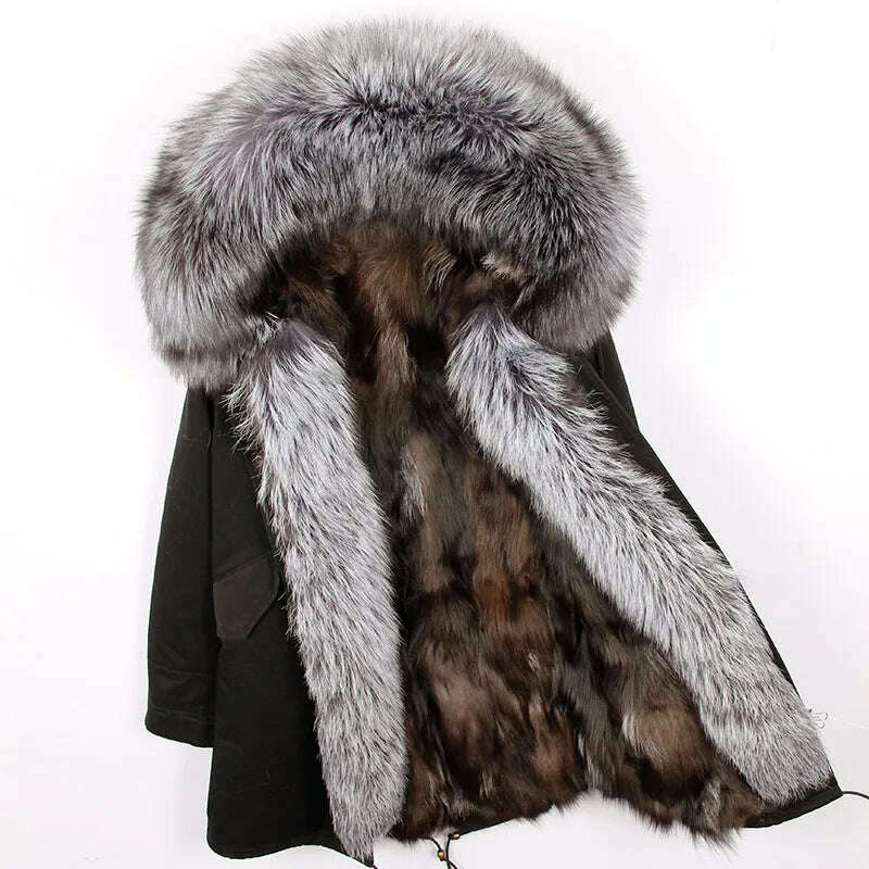 KIMLUD, MAOMAOKONG Real Big Fox Fur Coat Winter Jacket Women Natural Hooded Thick Warm Detachable Fur Liner Parkas Fashion Luxury Female, KIMLUD Womens Clothes