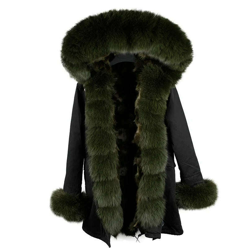 KIMLUD, MAOMAOKONG Real Big Fox Fur Coat Winter Jacket Women Natural Hooded Thick Warm Detachable Fur Liner Parkas Fashion Luxury Female, 3 / L, KIMLUD APPAREL - Womens Clothes