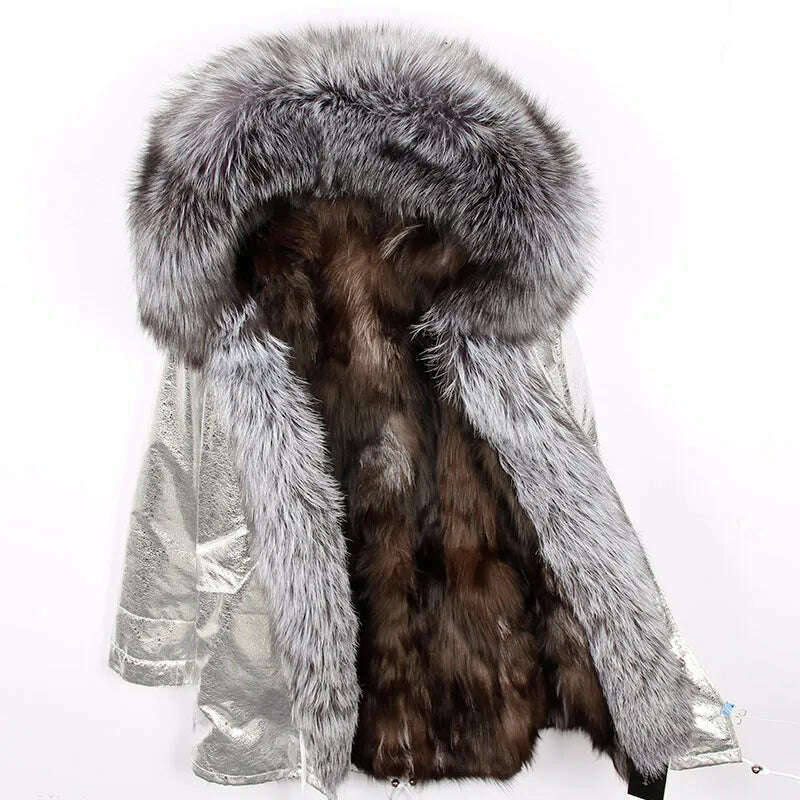 KIMLUD, MAOMAOKONG Real Big Fox Fur Coat Winter Jacket Women Natural Hooded Thick Warm Detachable Fur Liner Parkas Fashion Luxury Female, 25 / XXL, KIMLUD APPAREL - Womens Clothes