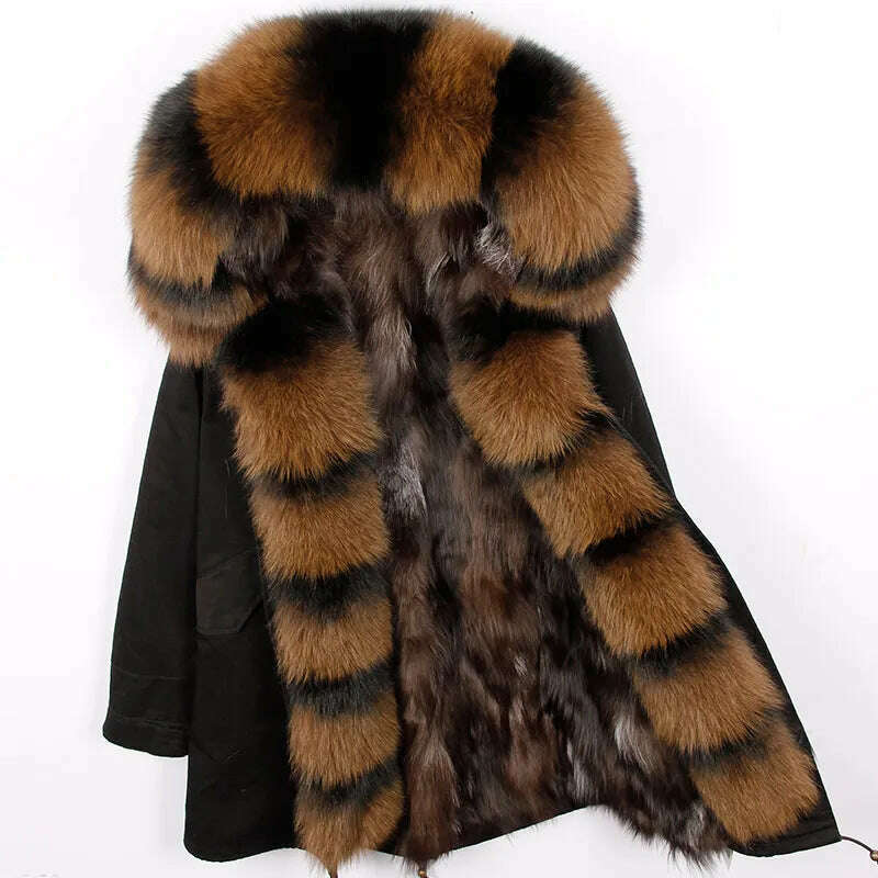 KIMLUD, MAOMAOKONG Real Big Fox Fur Coat Winter Jacket Women Natural Hooded Thick Warm Detachable Fur Liner Parkas Fashion Luxury Female, 23 / L, KIMLUD APPAREL - Womens Clothes