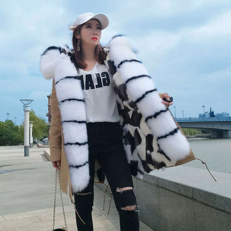 KIMLUD, MAOMAOKONG Real Big Fox Fur Coat Winter Jacket Women Natural Hooded Thick Warm Detachable Fur Liner Parkas Fashion Luxury Female, 13 / XXL, KIMLUD APPAREL - Womens Clothes