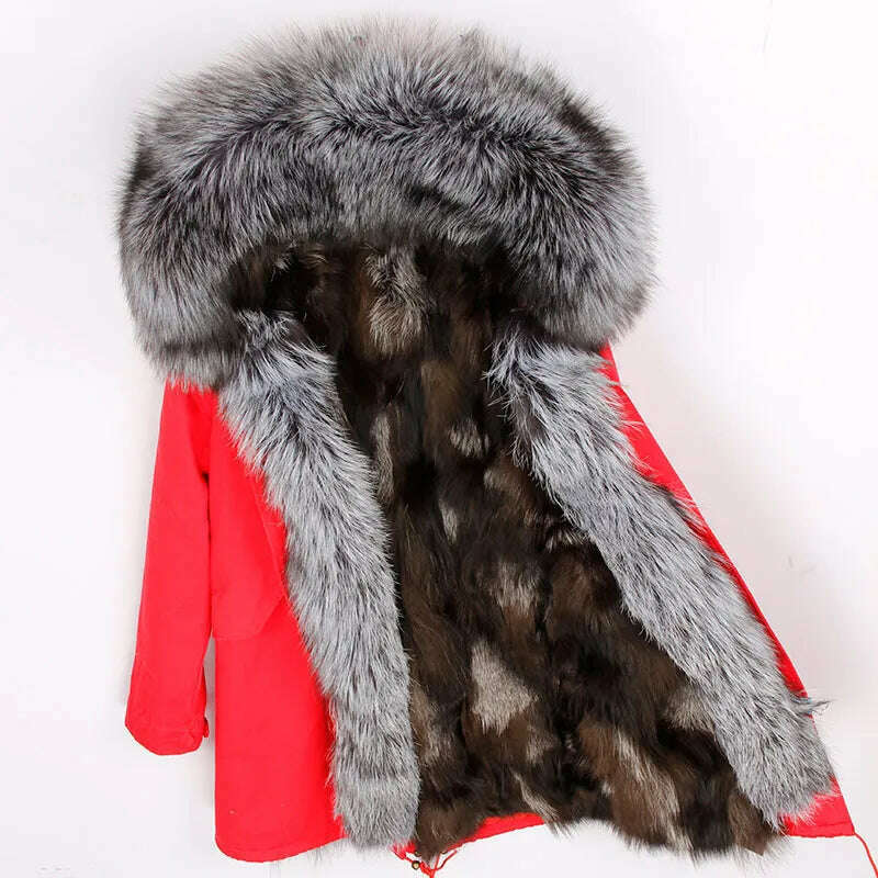 KIMLUD, MAOMAOKONG Real Big Fox Fur Coat Winter Jacket Women Natural Hooded Thick Warm Detachable Fur Liner Parkas Fashion Luxury Female, 18 / XL, KIMLUD APPAREL - Womens Clothes