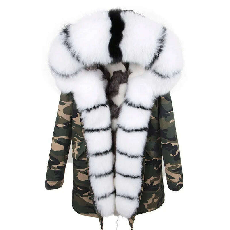 KIMLUD, MAOMAOKONG Real Big Fox Fur Coat Winter Jacket Women Natural Hooded Thick Warm Detachable Fur Liner Parkas Fashion Luxury Female, 16 / XXL, KIMLUD APPAREL - Womens Clothes