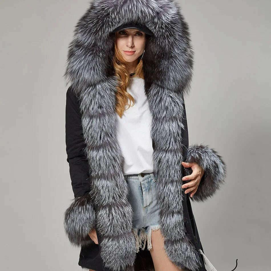 KIMLUD, MAOMAOKONG Real Big Fox Fur Coat Winter Jacket Women Natural Hooded Thick Warm Detachable Fur Liner Parkas Fashion Luxury Female, KIMLUD Womens Clothes