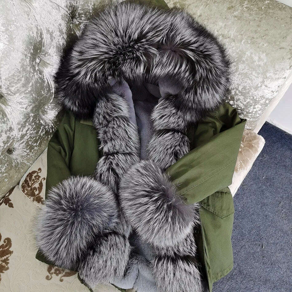 KIMLUD, MAOMAOKONG Winter Luxury Jacket Women Real Fox Fur Coat Big Natural Raccoon Fur Collar Hood Thick Warm Short Parkas Streetwear, KIMLUD Womens Clothes