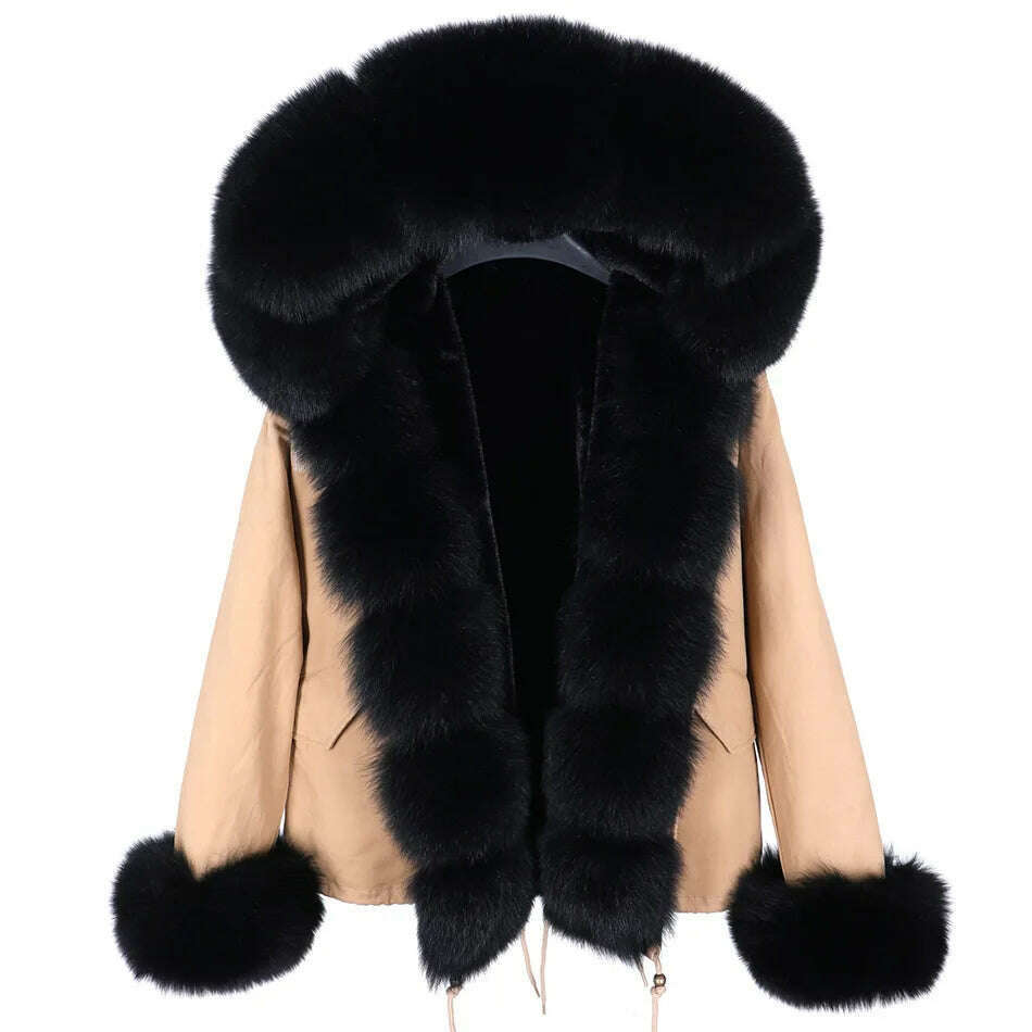 KIMLUD, MAOMAOKONG Winter Luxury Jacket Women Real Fox Fur Coat Big Natural Raccoon Fur Collar Hood Thick Warm Short Parkas Streetwear, KIMLUD Womens Clothes