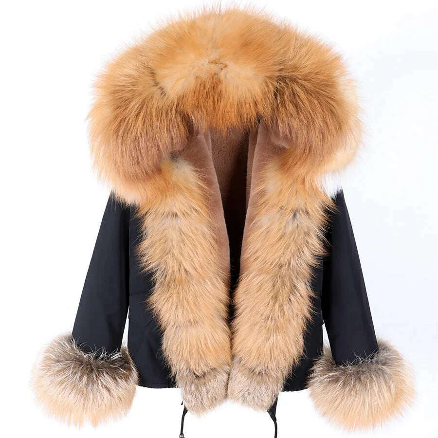 KIMLUD, MAOMAOKONG Winter Luxury Jacket Women Real Fox Fur Coat Big Natural Raccoon Fur Collar Hood Thick Warm Short Parkas Streetwear, KIMLUD Womens Clothes