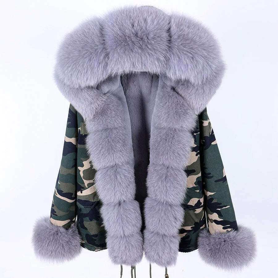 KIMLUD, MAOMAOKONG Winter Luxury Jacket Women Real Fox Fur Coat Big Natural Raccoon Fur Collar Hood Thick Warm Short Parkas Streetwear, KIMLUD Womens Clothes