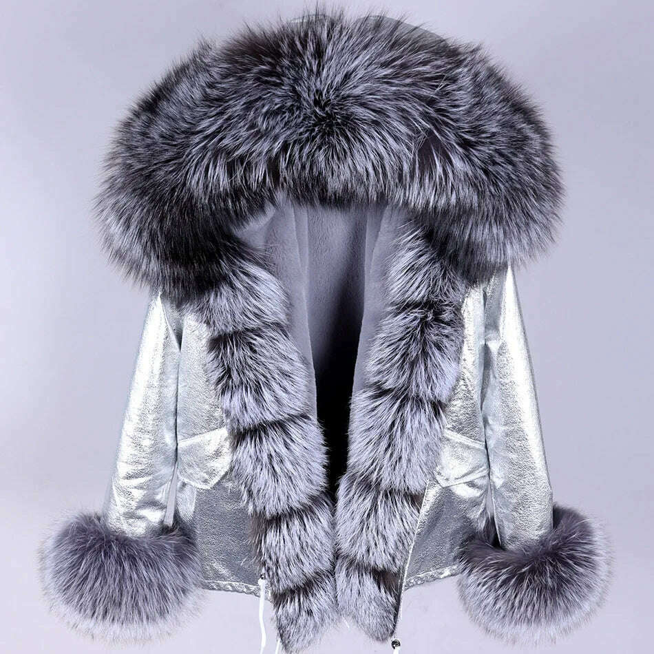 KIMLUD, MAOMAOKONG Winter Luxury Jacket Women Real Fox Fur Coat Big Natural Raccoon Fur Collar Hood Thick Warm Short Parkas Streetwear, 46 / S, KIMLUD APPAREL - Womens Clothes