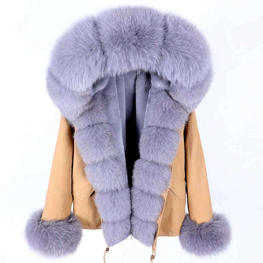 KIMLUD, MAOMAOKONG Winter Luxury Jacket Women Real Fox Fur Coat Big Natural Raccoon Fur Collar Hood Thick Warm Short Parkas Streetwear, KIMLUD Womens Clothes