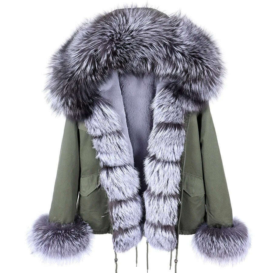 KIMLUD, MAOMAOKONG Winter Luxury Jacket Women Real Fox Fur Coat Big Natural Raccoon Fur Collar Hood Thick Warm Short Parkas Streetwear, KIMLUD Womens Clothes