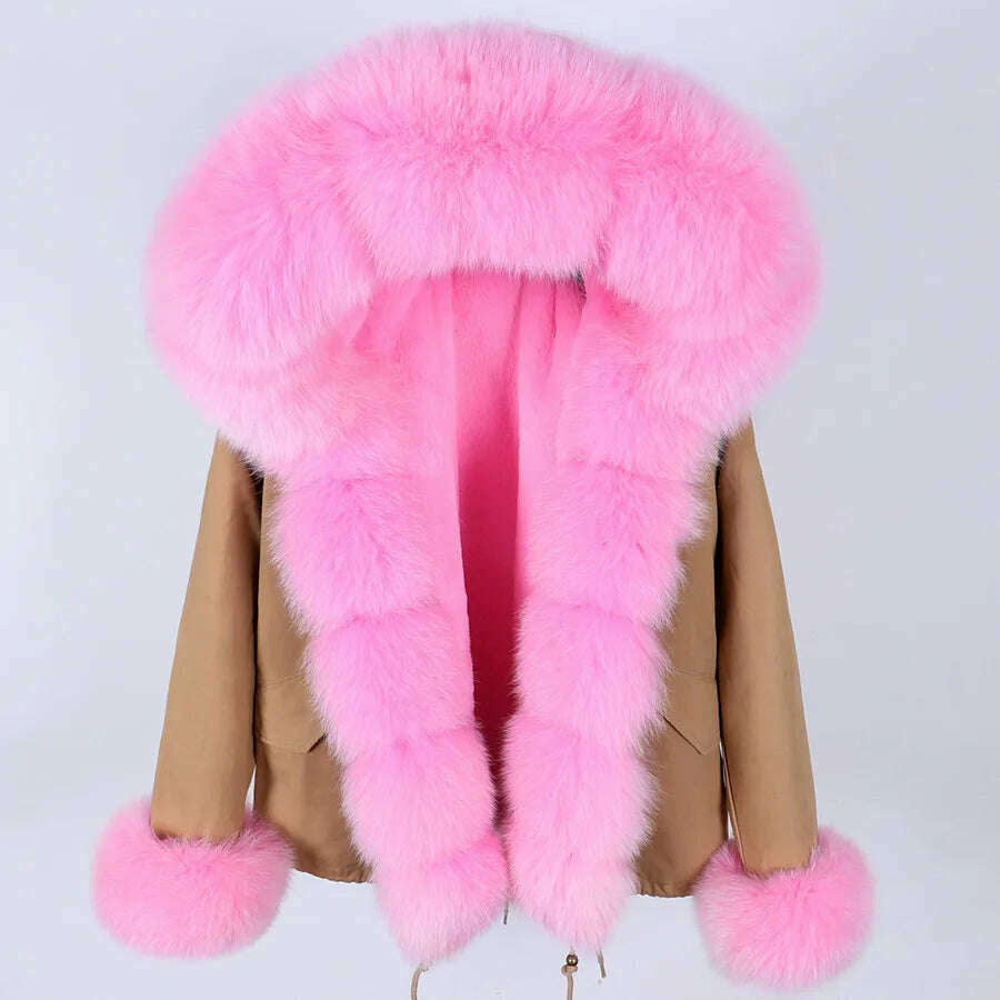 KIMLUD, MAOMAOKONG Winter Luxury Jacket Women Real Fox Fur Coat Big Natural Raccoon Fur Collar Hood Thick Warm Short Parkas Streetwear, KIMLUD Womens Clothes