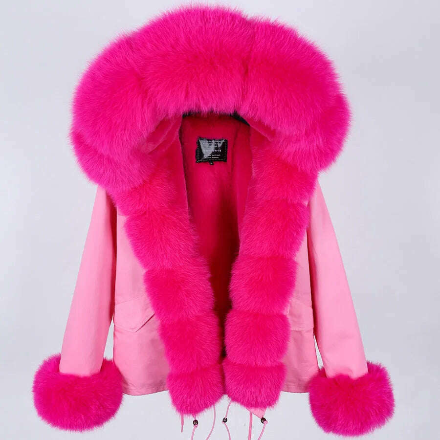 KIMLUD, MAOMAOKONG Winter Luxury Jacket Women Real Fox Fur Coat Big Natural Raccoon Fur Collar Hood Thick Warm Short Parkas Streetwear, 40 / S, KIMLUD APPAREL - Womens Clothes