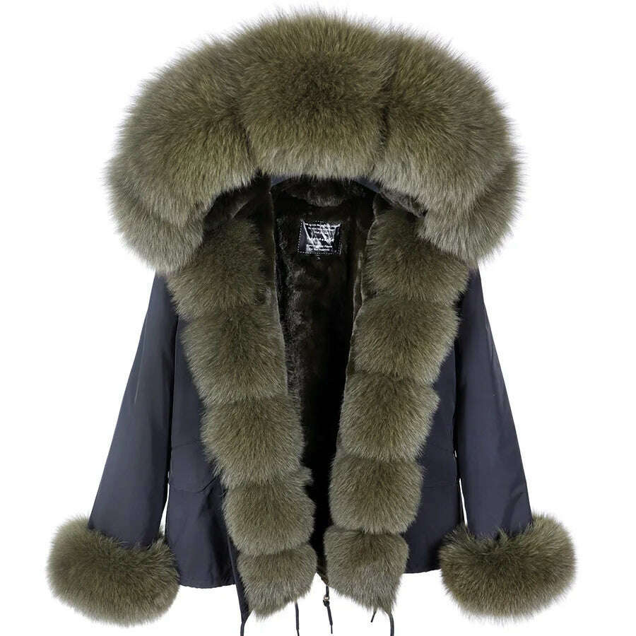 KIMLUD, MAOMAOKONG Winter Luxury Jacket Women Real Fox Fur Coat Big Natural Raccoon Fur Collar Hood Thick Warm Short Parkas Streetwear, 37 / S, KIMLUD APPAREL - Womens Clothes