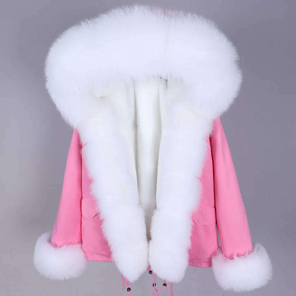 KIMLUD, MAOMAOKONG Winter Luxury Jacket Women Real Fox Fur Coat Big Natural Raccoon Fur Collar Hood Thick Warm Short Parkas Streetwear, KIMLUD Womens Clothes