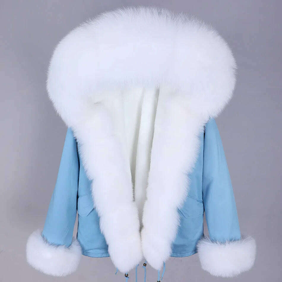 KIMLUD, MAOMAOKONG Winter Luxury Jacket Women Real Fox Fur Coat Big Natural Raccoon Fur Collar Hood Thick Warm Short Parkas Streetwear, KIMLUD Womens Clothes