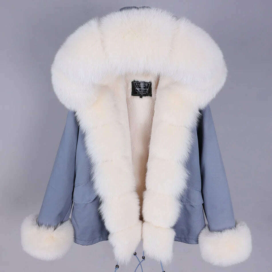 KIMLUD, MAOMAOKONG Winter Luxury Jacket Women Real Fox Fur Coat Big Natural Raccoon Fur Collar Hood Thick Warm Short Parkas Streetwear, KIMLUD Womens Clothes