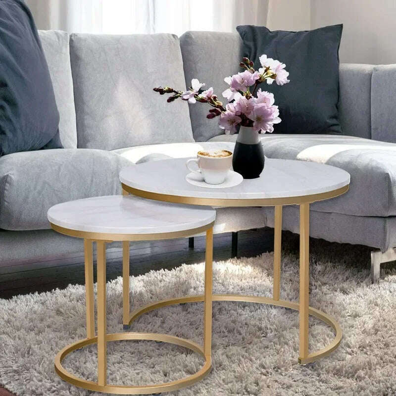 KIMLUD, Marble Nesting Golden Coffee Table 31.5In Large Set of 2, Steel Frame Circular and Round Wooden Tables 31in, KIMLUD Womens Clothes