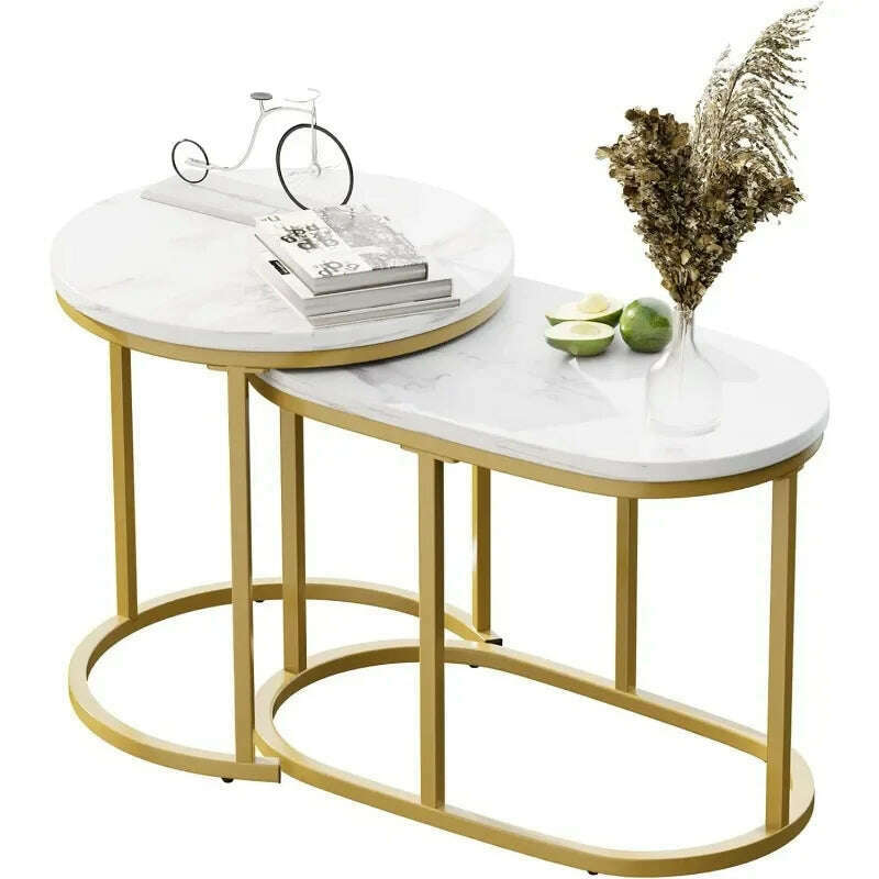 KIMLUD, Marble Nesting Golden Coffee Table 31.5In Large Set of 2, Steel Frame Circular and Round Wooden Tables 31in, KIMLUD Womens Clothes