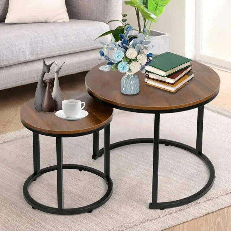 KIMLUD, Marble Nesting Golden Coffee Table 31.5In Large Set of 2, Steel Frame Circular and Round Wooden Tables 31in, KIMLUD Womens Clothes