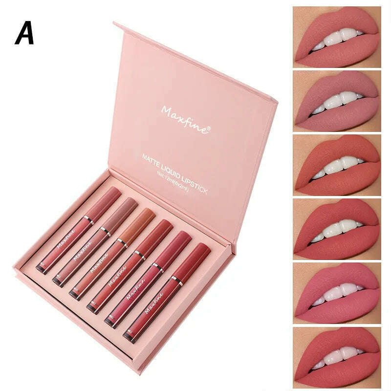 KIMLUD, Matte Lip Gloss Set 6 Color Lipstick Smooth And Lasting Display Lip Gloss Waterproof Moisturizing Lipstick Holiday Gift Box Set, A, KIMLUD APPAREL - Womens Clothes