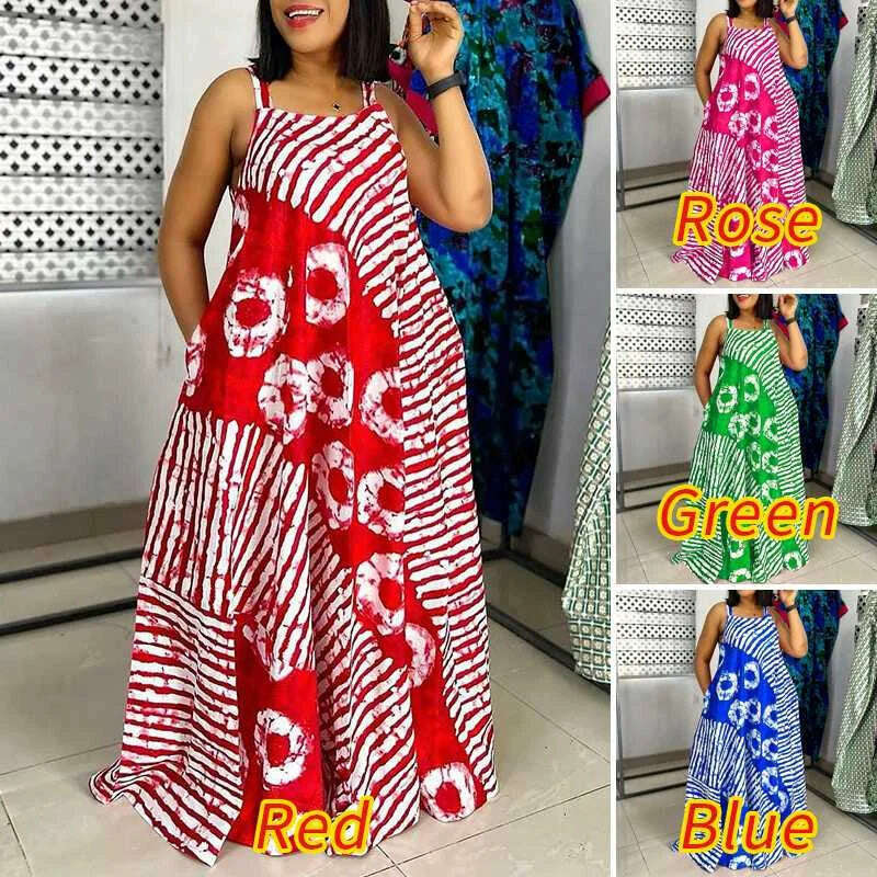 Maxi Long Dress Sexy Sleeveless Bohemian Printed Party Sundress 2024 VONDA Summer Tank Vestidos Beach Loose Casual Robe Oversize - KIMLUD