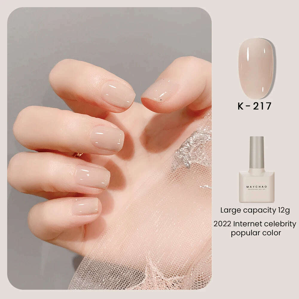 KIMLUD, MAYCHAO 12ml Jelly Gel Nail Polish Semi Permanent Top Coat Soak Off UV LED Gel Art Nail Varnish Manicure Long Lasting Nail Gel, K-217, KIMLUD APPAREL - Womens Clothes