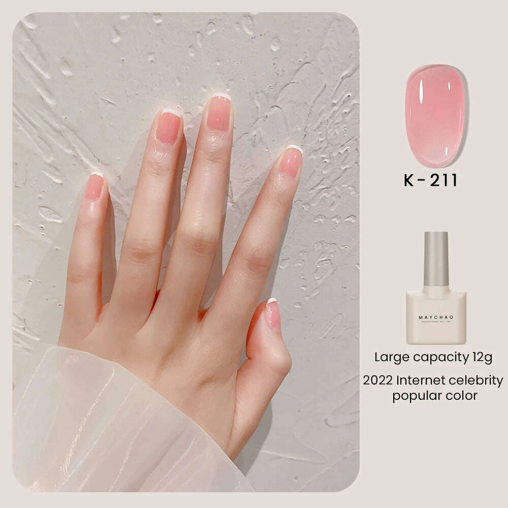 KIMLUD, MAYCHAO 12ml Jelly Gel Nail Polish Semi Permanent Top Coat Soak Off UV LED Gel Art Nail Varnish Manicure Long Lasting Nail Gel, K-211, KIMLUD APPAREL - Womens Clothes