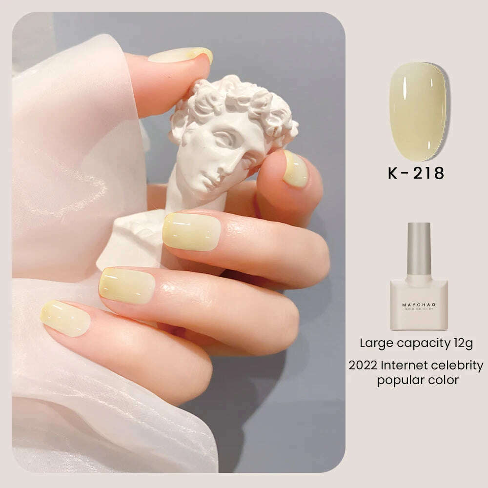 KIMLUD, MAYCHAO 12ml Jelly Gel Nail Polish Semi Permanent Top Coat Soak Off UV LED Gel Art Nail Varnish Manicure Long Lasting Nail Gel, K-218, KIMLUD APPAREL - Womens Clothes