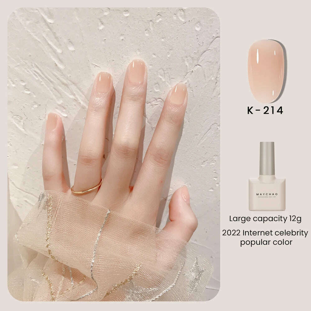 KIMLUD, MAYCHAO 12ml Jelly Gel Nail Polish Semi Permanent Top Coat Soak Off UV LED Gel Art Nail Varnish Manicure Long Lasting Nail Gel, K-214, KIMLUD APPAREL - Womens Clothes