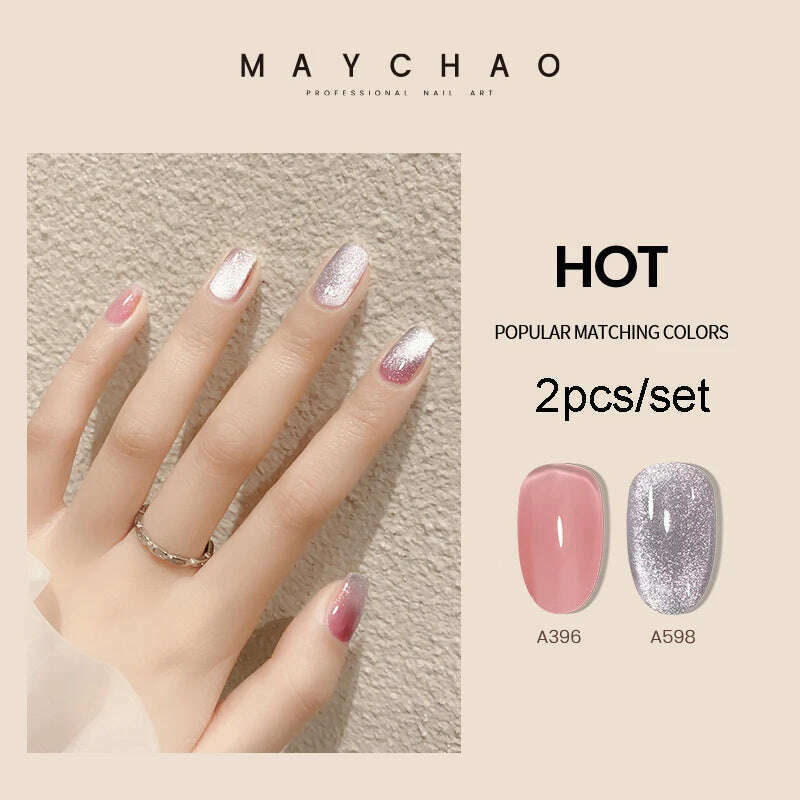 KIMLUD, MAYCHAO 7ml Cat Eye Gel Nail Polish Shiny Magnetic Gel Semi Permanent Soak Off UV Gel Glitter Manicure For Nail Art Gel Varnish, 2pcsA396A800, KIMLUD APPAREL - Womens Clothes