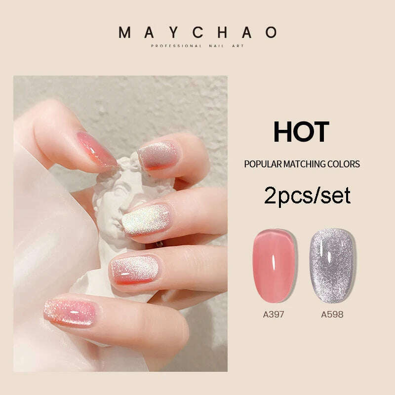 KIMLUD, MAYCHAO 7ml Cat Eye Gel Nail Polish Shiny Magnetic Gel Semi Permanent Soak Off UV Gel Glitter Manicure For Nail Art Gel Varnish, 2pcsA397 A800, KIMLUD APPAREL - Womens Clothes