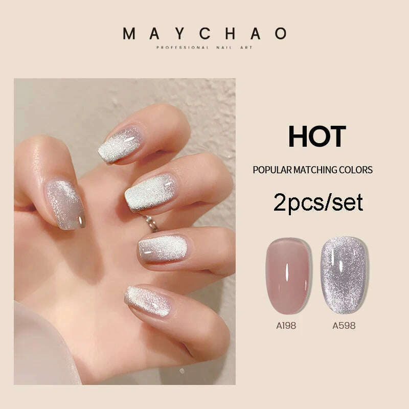 KIMLUD, MAYCHAO 7ml Cat Eye Gel Nail Polish Shiny Magnetic Gel Semi Permanent Soak Off UV Gel Glitter Manicure For Nail Art Gel Varnish, 2pcsA198A800, KIMLUD APPAREL - Womens Clothes