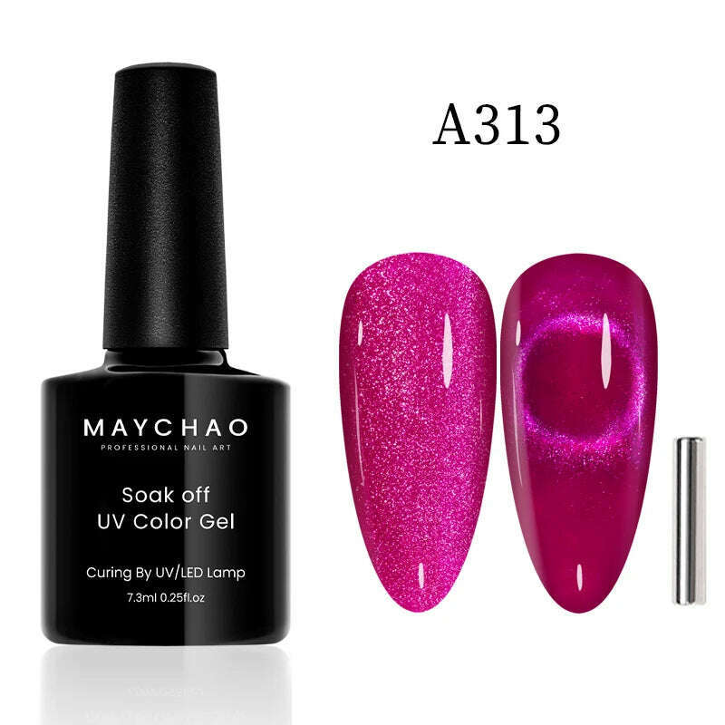 KIMLUD, MAYCHAO 7ml Cat Eye Gel Nail Polish Shiny Magnetic Gel Semi Permanent Soak Off UV Gel Glitter Manicure For Nail Art Gel Varnish, 7.3ml  A313, KIMLUD APPAREL - Womens Clothes