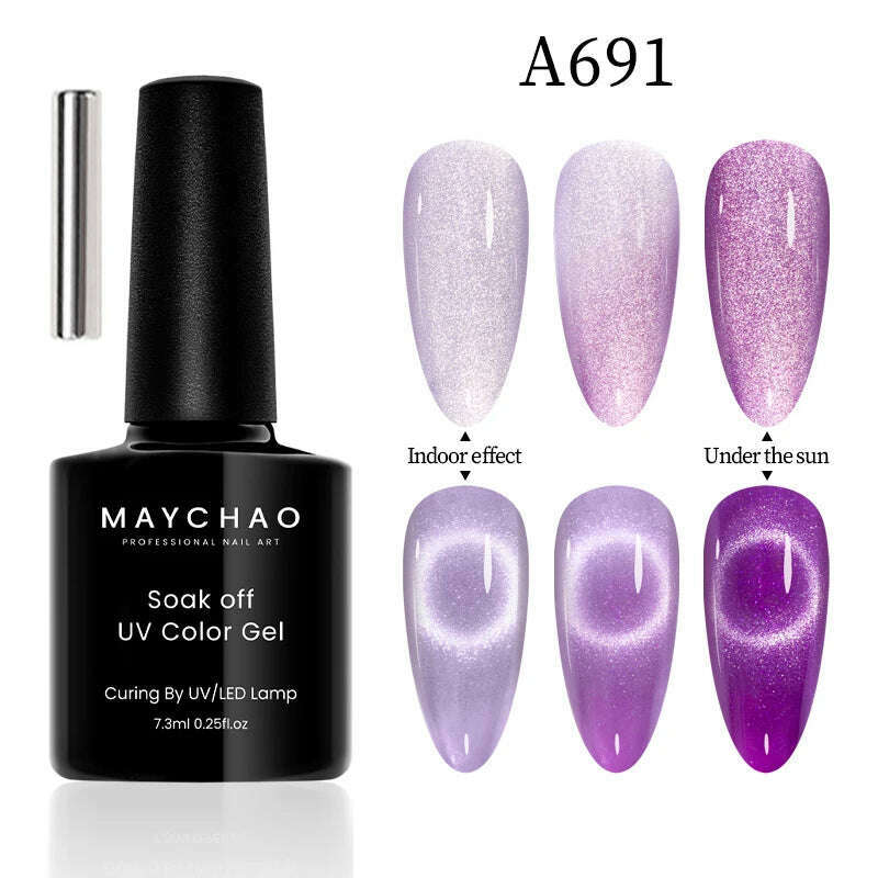 KIMLUD, MAYCHAO 7ml Cat Eye Gel Nail Polish Shiny Magnetic Gel Semi Permanent Soak Off UV Gel Glitter Manicure For Nail Art Gel Varnish, 7.3ml A691, KIMLUD APPAREL - Womens Clothes