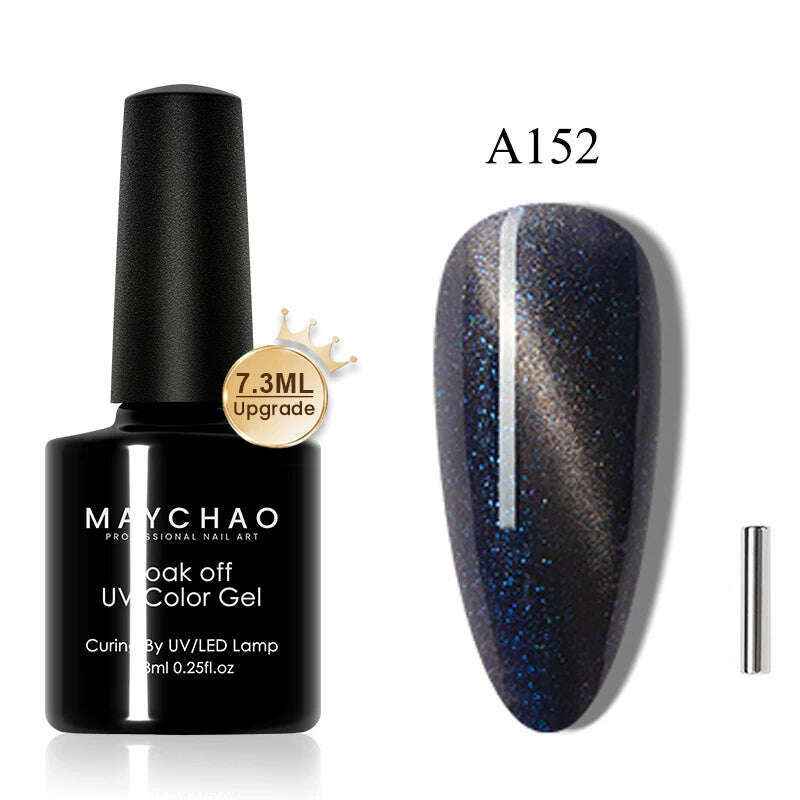 KIMLUD, MAYCHAO 7ml Cat Eye Gel Nail Polish Shiny Magnetic Gel Semi Permanent Soak Off UV Gel Glitter Manicure For Nail Art Gel Varnish, 7.3ml A152, KIMLUD APPAREL - Womens Clothes