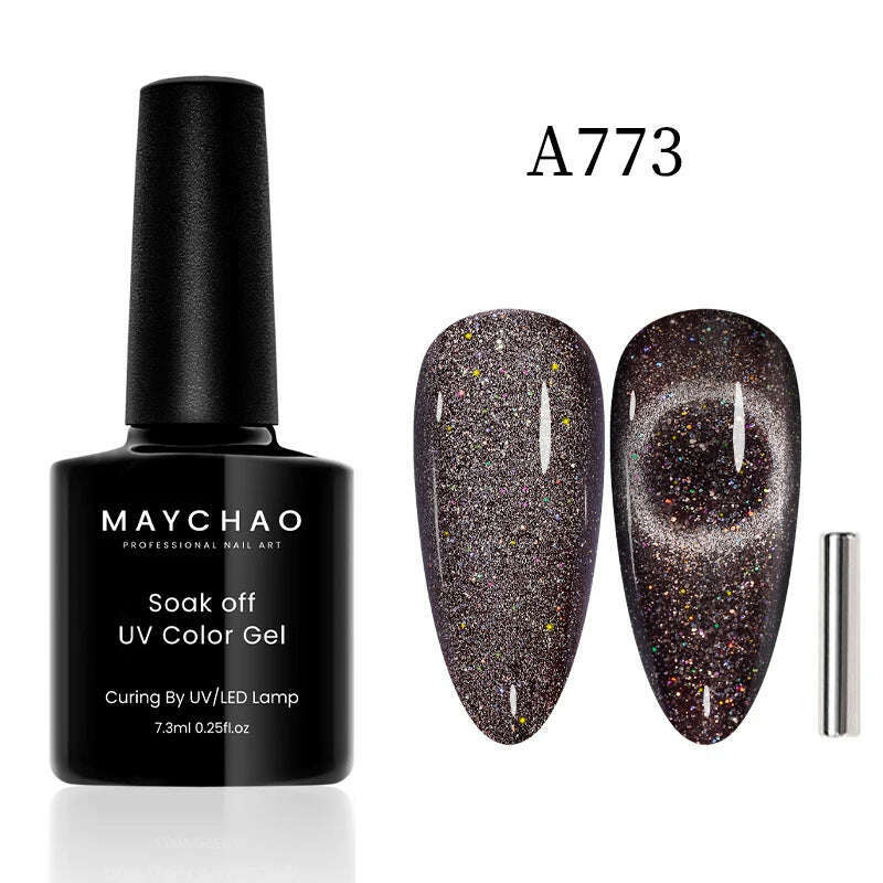 KIMLUD, MAYCHAO 7ml Cat Eye Gel Nail Polish Shiny Magnetic Gel Semi Permanent Soak Off UV Gel Glitter Manicure For Nail Art Gel Varnish, 7.3ml  A773, KIMLUD APPAREL - Womens Clothes