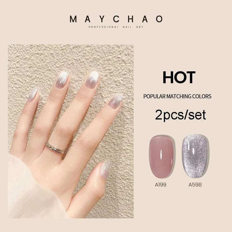 KIMLUD, MAYCHAO 7ml Cat Eye Gel Nail Polish Shiny Magnetic Gel Semi Permanent Soak Off UV Gel Glitter Manicure For Nail Art Gel Varnish, 2pcsA199A800, KIMLUD APPAREL - Womens Clothes